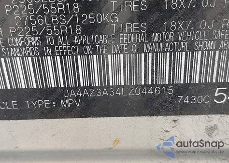 2020 Mitsubishi Outlander Es 2.4 S-Awc из США, поврежденный, VIN JA4AZ3A34LZ044615